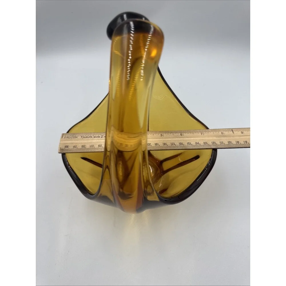 Vintage Mid Century‎ Modern Viking Amber Swung Art Glass Bowl Vase